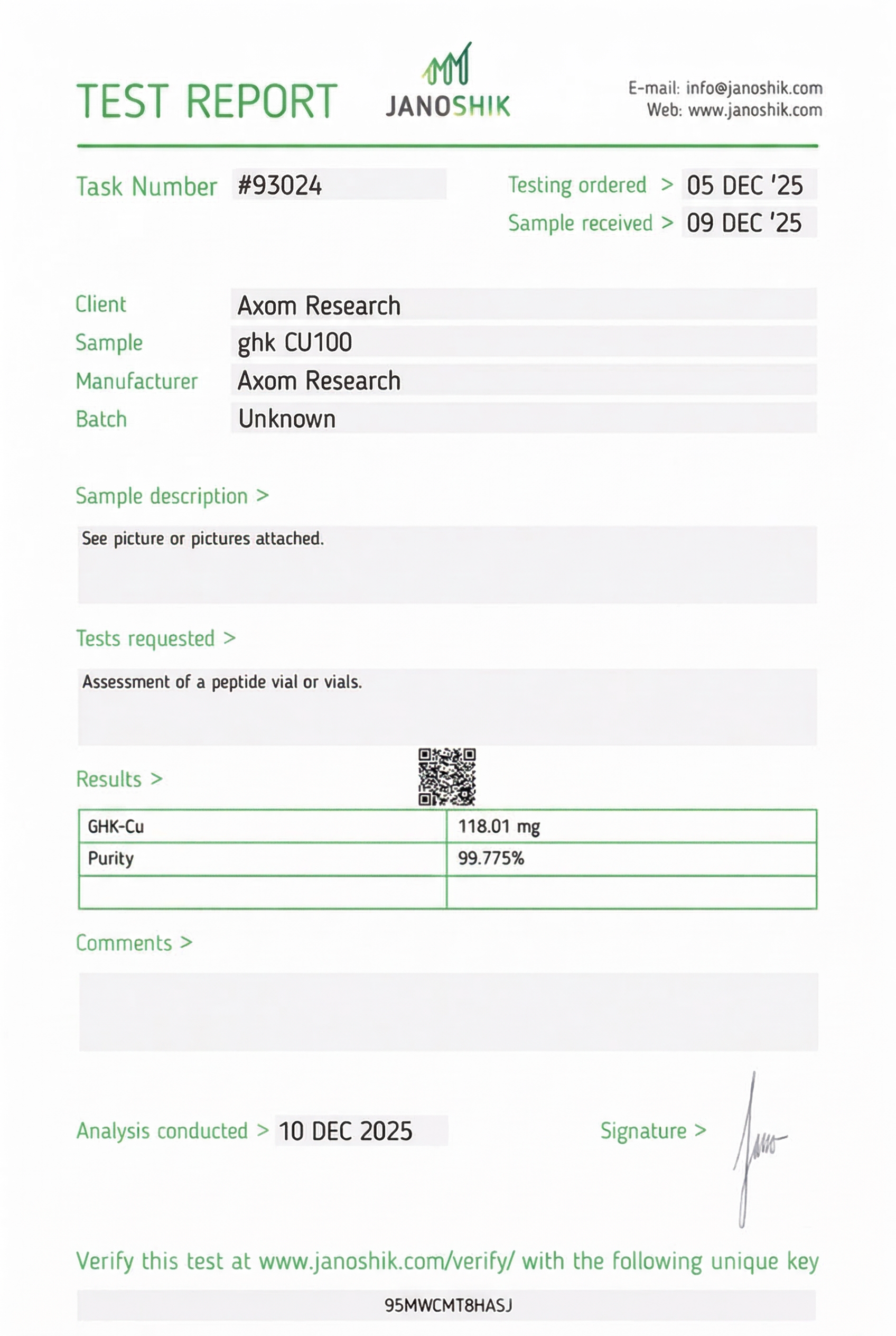 GHK-Cu 100mg Certificate of Analysis