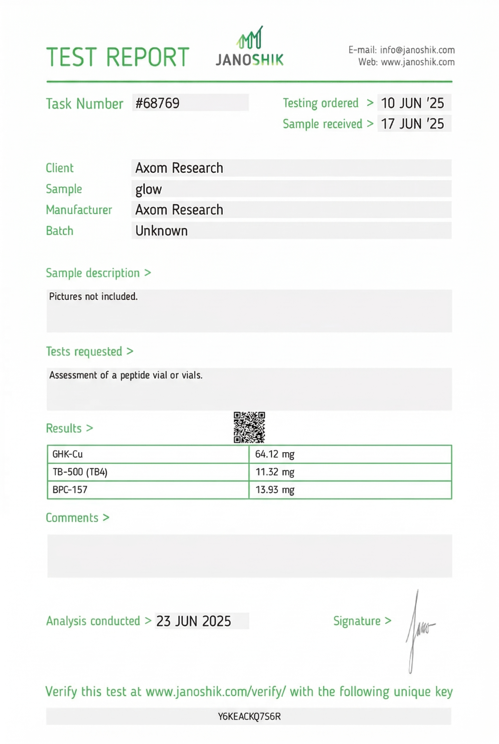 GLOW 70mg Blend Certificate of Analysis